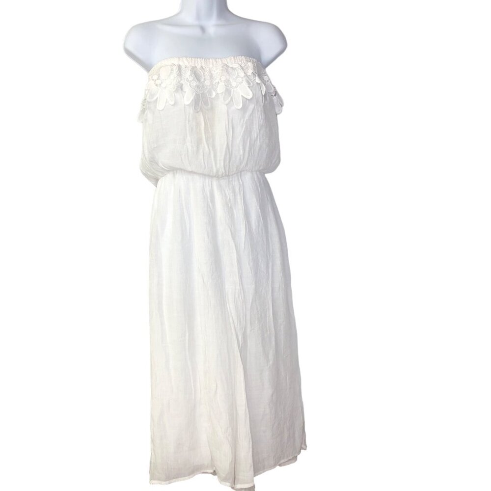Kings Road Strapless Wide leg jumpsuit With Crochet Lace Overlay Md NWT
